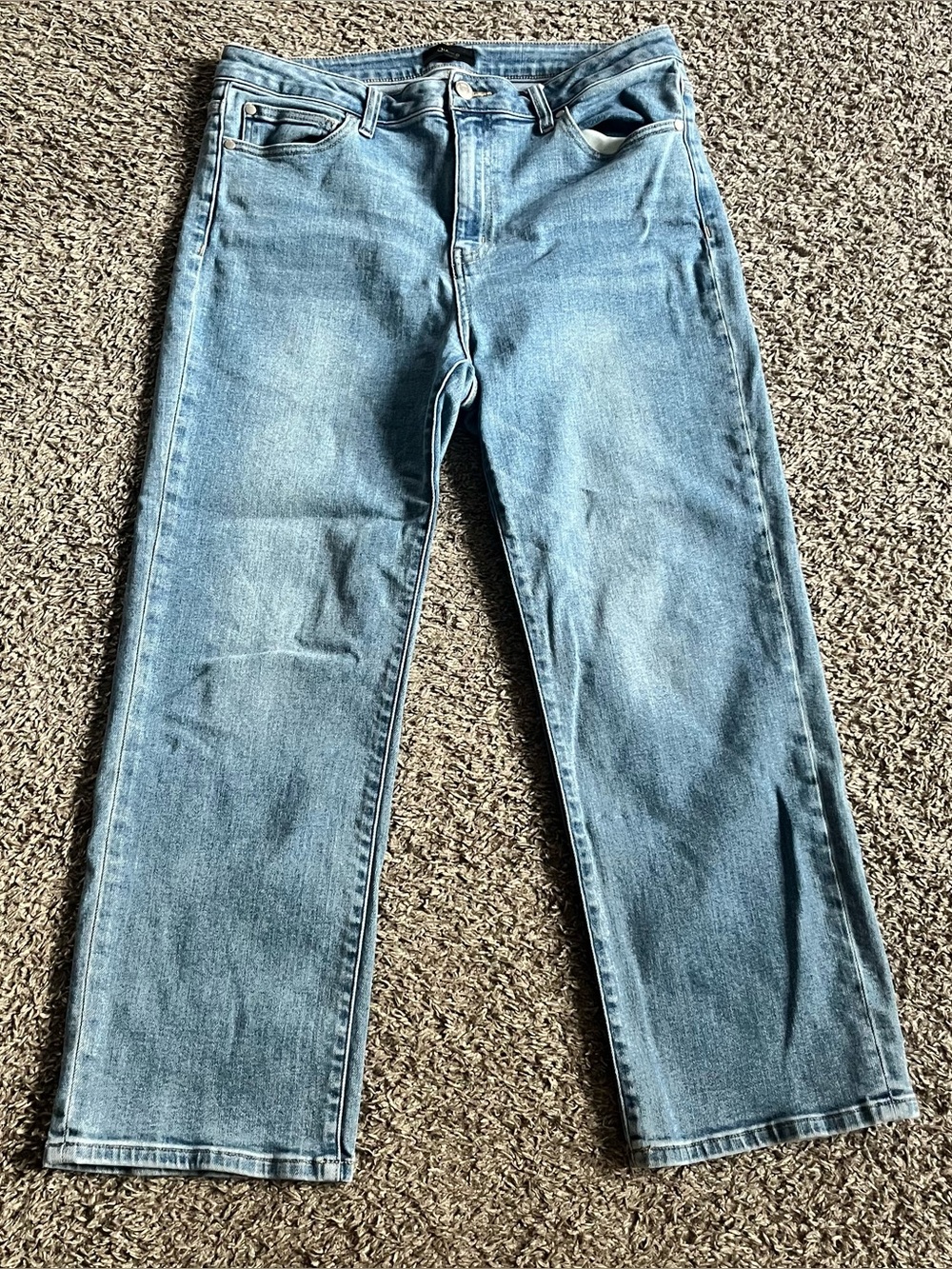 Quince Stretch High Rise Straight Leg Jeans Light Wash Comfort Cropped Size 31 - Picture 3 of 9